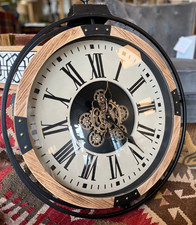 Wooden framed clock cogs white