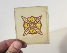Victorian Stained Glass Window Panel Old Rare Antique Gothic Hand Painted 3.5"W