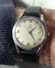 LARGE  1960's 'BUREN GRAND PRIX' GENTS MANUAL WIND STAINLESS STEEL WATCH 35mm