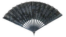 Large Black Lace Sequin Folding Hand Fan Spanish Style Flamenco Dress 36cm