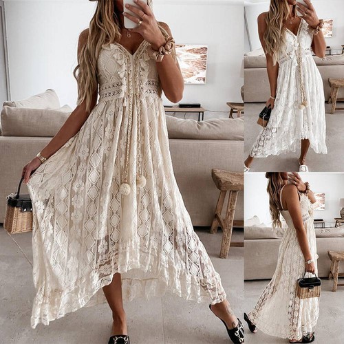 Womens lace boho strappy maxi - lace,