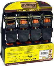 Kingfisher 4x Ratchet Straps DIYRS4 1-Inch 15 ft Orange Vinyl For Car Truck -NEW