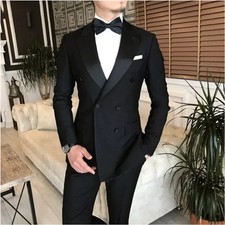 Men Formal Dress Suit 2 Pieces Double Breasted Blazer Jacket+Pants Costume