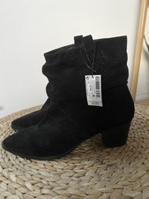 NEXT Black Real Suede Leather Slouch Pull On Ankle Boots - Size 5 Eu 38 NEW £68