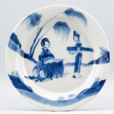 Chinese Porcelain Blue Saucer Romance of Western Kangxi Marked Qing 18th Century