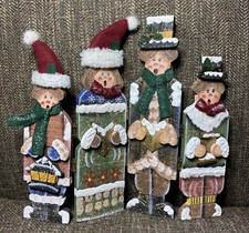 Vintage Wooden Christmas Carolers Hand-Painted Hinged Screen Rustic Victorian