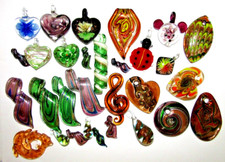 Selection Murano glass pendants choice small & large ladybird mouse flowers UK