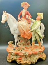 Vintage Italian Capodimonte-Style Bisque Horse & Couple Figurine No 3867 c1940s