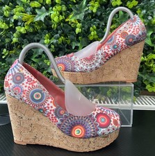 Pretty Floral Flower Summer Hippy DESIGUAL Cork Wedge Shoes Size 6 / 39 4” Heel