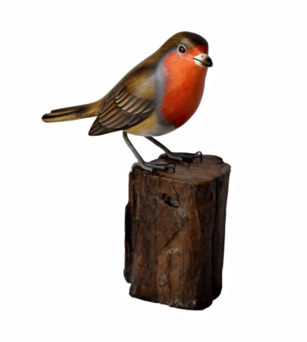 Carved robin tree stump - robin, by