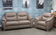 G PLAN JACKSON STATIC 3 SEATER SOFA & ARMCHAIR IN CAPRI MUSHROOM LEATHER