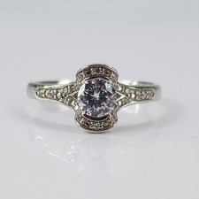 Antique Art Deco Style Brilliant Cut CZ Solitaire Sterling Silver Ring Size 6.5