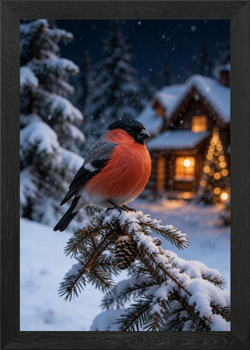 Winter bullfinch framed wall - winter,