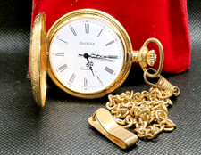Swiss JEAN PIERRE Gold Plated Half Hunter Pocket Watch with Chain - PLS READ