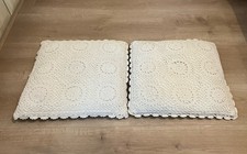 Vintage Handmade Crochet Lace Cushions With Inserts– Set of 2 – White
