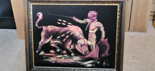 Vintage black velvet painting - black,