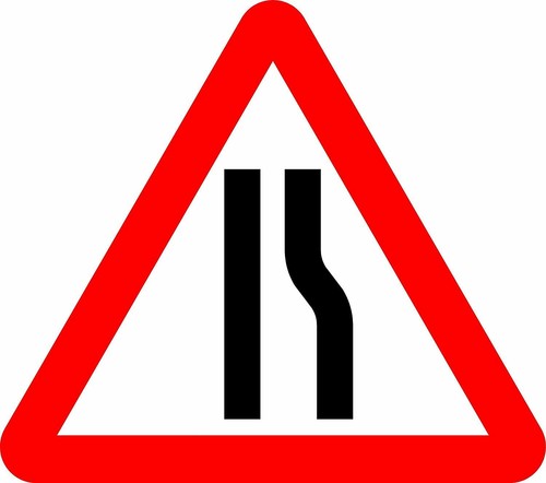 Road narrows right - road,
