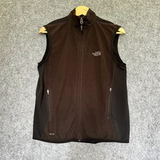 VTG The North Face Mens Fleece Vest Gilet TKA100 Black Dark Brown Zip Sz S /P