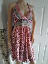 Boho Silk pink mix animal print / floral halter neck dress size S/M new