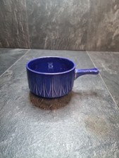 Vintage Blue Ceramic Stoneware Soup Bowl / Pot  With Handle - Made in England