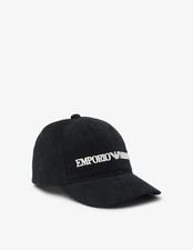 Emporio Armani Embroidered Logo Men's Baseball Cap in Black Cotton