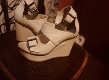 Diesel Cream Leather Platform Wedge Buckle  Sandal Shoe With Ankle Strap Size 5 