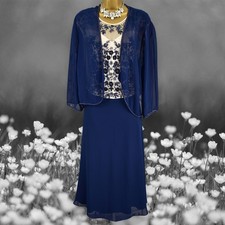 Nightingales Size 22 Navy Beaded Dress and Jacket Mother of the Bride Cruise