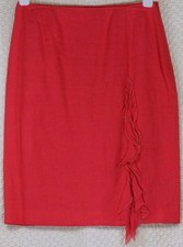 Renato Nucci Linen Silk Ruffel Skirt Red Straight Lined Skirt Med Size 40 UK 12