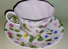 Queens Country Meadow Tea Cup Saucer Fine Bone China England RefA 