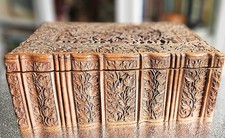 Antique Anglo-Indian Hand-Carved Wooden Box – Velvet Lined, Double Section