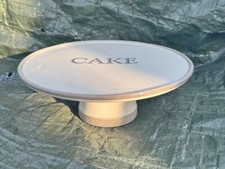 VINTAGE CERAMIC CAKE STAND – RUSTIC FARMHOUSE STYLE – WHITE WITH GREY LETTERING
