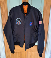 NASA BLACK FINAL MISSION BADGES MADE IN ENGLAND BOMBER STYLE JACKET MEDUIM 42-44