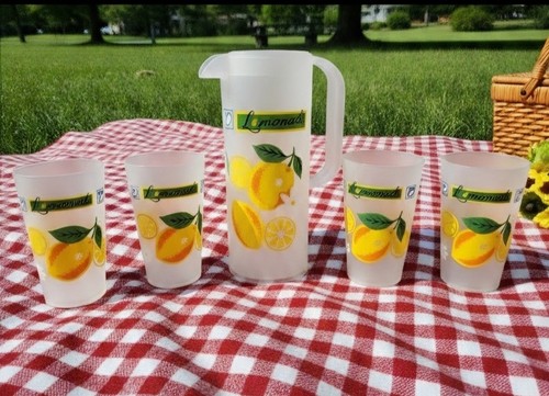 Vtg 1970s frosted lemonade set