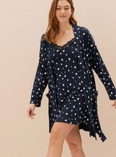 Ex Marks Ladies Belted Dressing Gown Navy Blue Heart Print Sizes M L XL