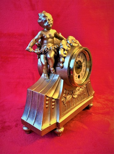 Antique cherub clock - clock, mantel