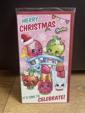 Shopkins Merry Christmas It’s Time To Celebrate Greetings Card Xmas Pink Girls