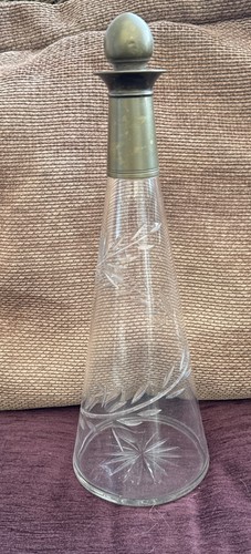 Antique cut glass wide bottom - glass,