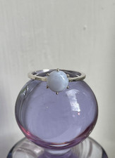 Sterling Silver Size N Ring With a Prong Set 7mm Blue Lace Agate Cabochon