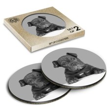 2 x Boxed Round Coasters - BW - Cute Old English Bulldog Puppy Dog  #42763