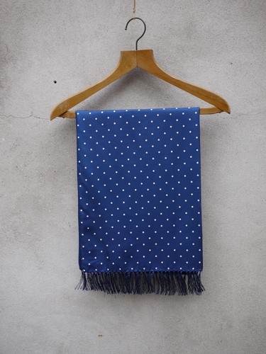 Silk polkadot fringed navy - polkadot,