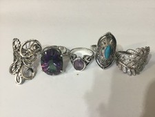 Job Lot x 5 Bundle Sterling Silver 925 Gemstones Chunky Women Dress Ring Polish