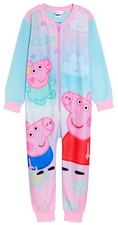 Peppa Pig All In One Girls Peppa + Baby Pyjamas For Kids Fleece Pjs Warm Zipped 
