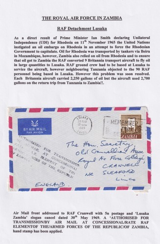 1969 raf lusaka zambia airmail - raf,