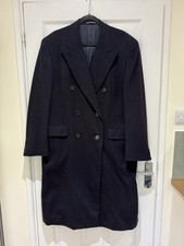 Gieves & Hawkes 100% Pure Cashmere Navy Double-Breasted Overcoat (Small hole)