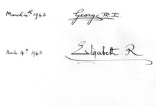 The signatures of King George
