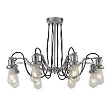 8 Lights Black Finish Cable Chrome Ceiling Fitting Chandelier Light Curved Arms