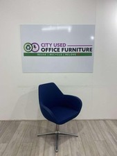 Tub Chair, Navy Blue Fabric, Chrome Four-Legged Base