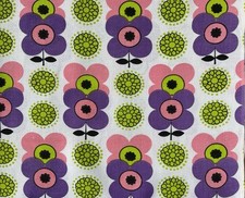 Vintage fabric  / Floral Flowers pink purple Pop Art Mid-Century 70s Unused