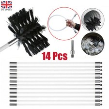 Flexible Chimney Soot Cleaning Sweeper Kit Flue Sweeping Brush & 12x Rod Shank