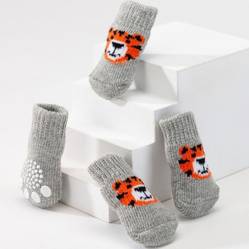 4pcs knitted pet socks cartoon - knitted,